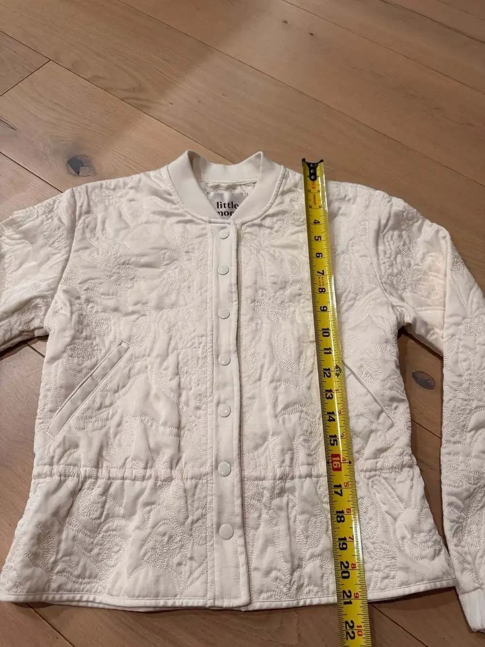 Little Moon Ivory Floral Embroidered Quilted Snap Bomber Jacket